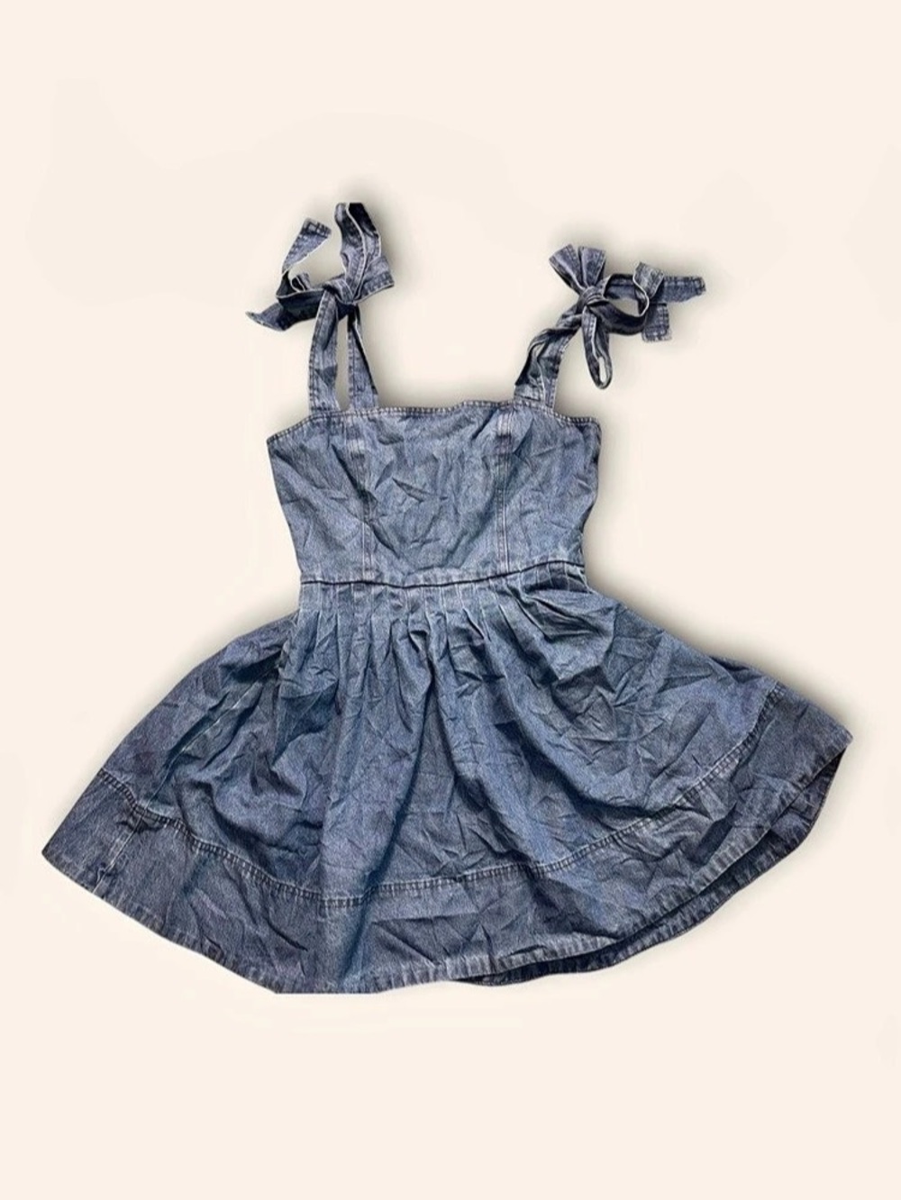 Storia Cotton Denim Blue Tie-Shoulder Dress Coquette Girl Size Small